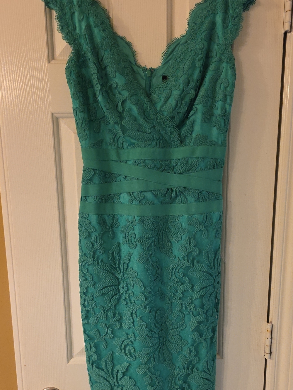 Wedding Guest Dress Tadashi Shoji Turquoise Lace Midi Dress Cocktail/Wedding